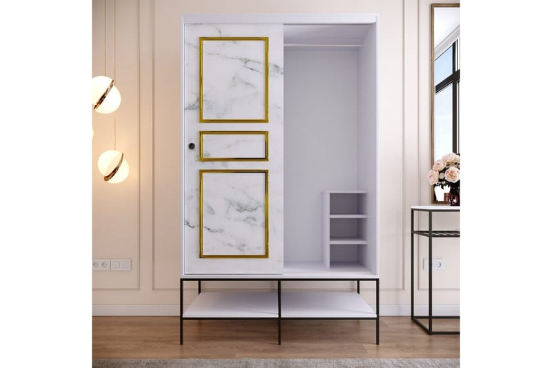 Elesham Garderobe 57x120 - Hvid / Sort / Guld - Opbevaring - Tøjopbevaring - Garderobeskabe - Garderobeskab & klædeskab