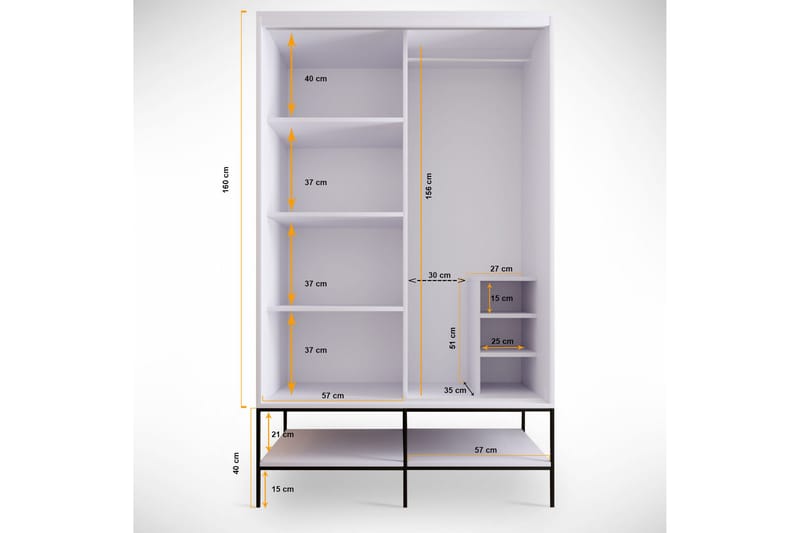 Elesham Garderobe 57x120 - Hvid - Opbevaring - Tøjopbevaring - Garderobeskabe - Garderobeskab & klædeskab