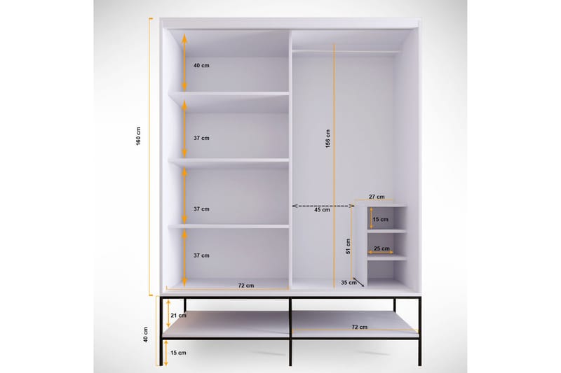 Elesham Garderobe 57x150 - Hvid/Sort/Guld - Opbevaring - Tøjopbevaring - Garderobeskabe - Garderobeskab & klædeskab