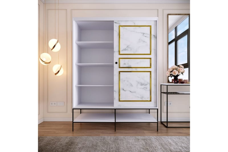 Elesham Garderobe 57x150 - Hvid/Sort/Guld - Opbevaring - Tøjopbevaring - Garderobeskabe - Garderobeskab & klædeskab