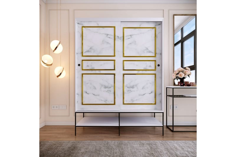 Elesham Garderobe 57x150, Hvid/Sort/Guld