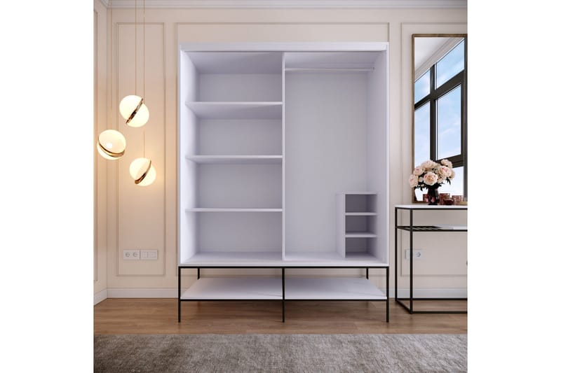 Elesham Garderobe 57x150 - Hvid/Sort/Guld - Opbevaring - Tøjopbevaring - Garderobeskabe - Garderobeskab & klædeskab