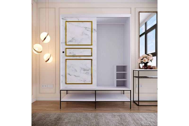 Elesham Garderobe 57x150 - Hvid/Sort/Guld - Opbevaring - Tøjopbevaring - Garderobeskabe - Garderobeskab & klædeskab