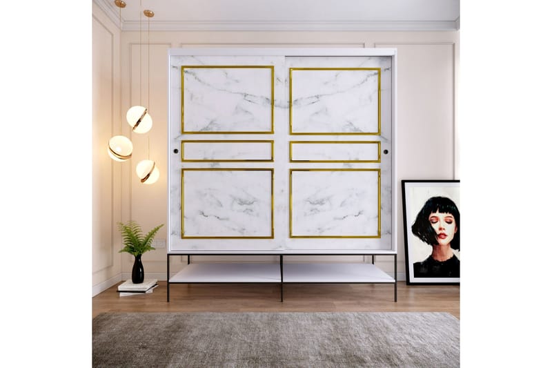 Elesham Garderobe 57x190 - Hvid/Sort/Guld - Opbevaring - Tøjopbevaring - Garderobeskabe - Garderobeskab & klædeskab