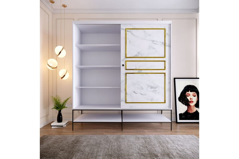 Elesham Garderobe 57x190 - Hvid/Sort/Guld - Opbevaring - Tøjopbevaring - Garderobeskabe - Garderobeskab & klædeskab