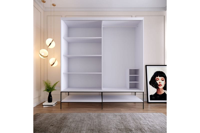 Elesham Garderobe 57x190 - Hvid/Sort/Guld - Opbevaring - Tøjopbevaring - Garderobeskabe - Garderobeskab & klædeskab