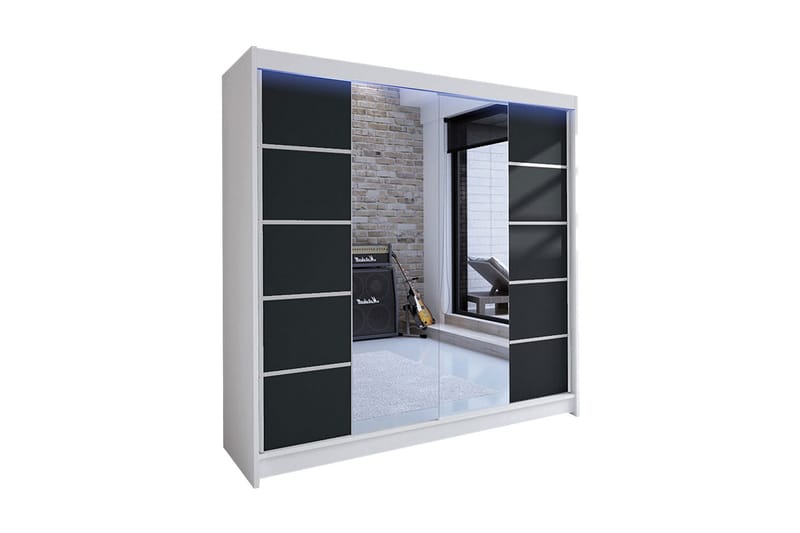 Garderobe + LED, Hvid | Sort