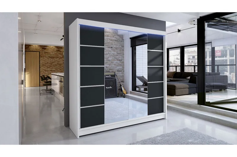 Garderobe + LED - Hvid | Sort - Opbevaring - Tøjopbevaring - Garderobeskabe - Garderobeskab & klædeskab