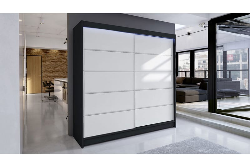 Garderobe + LED - Sort | hvid - Opbevaring - Tøjopbevaring - Garderobeskabe - Garderobeskab & klædeskab