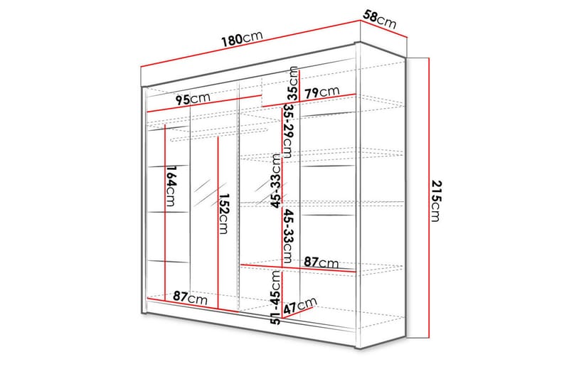 Garderobe + LED - Sort - Opbevaring - Tøjopbevaring - Garderobeskabe - Garderobeskab & klædeskab