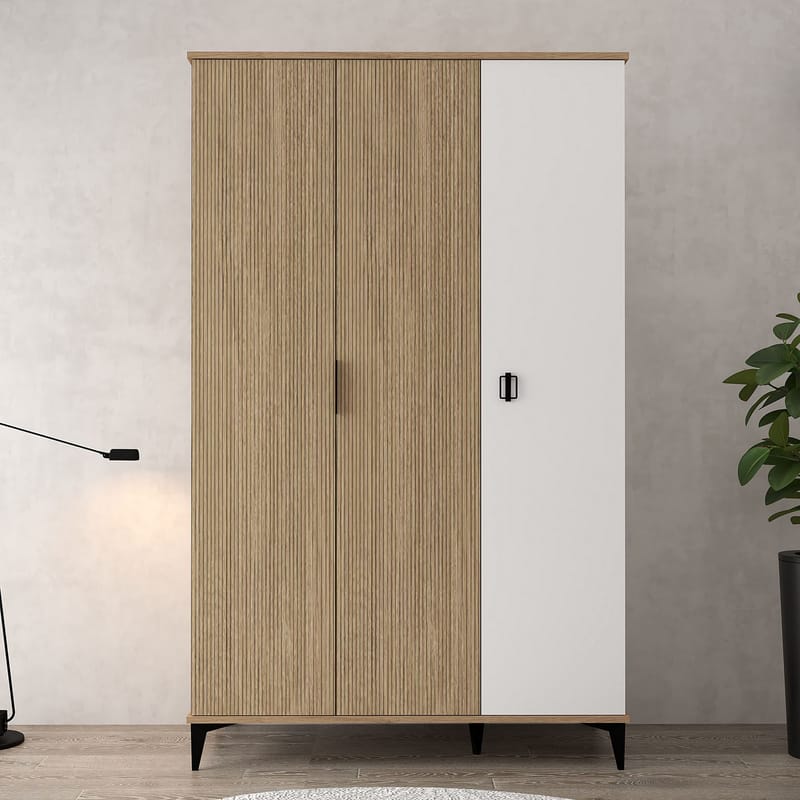 Garderobeskab Hanah Home Neva (123 x 200 x 52 cm) Eg hvid, Eg og hvid