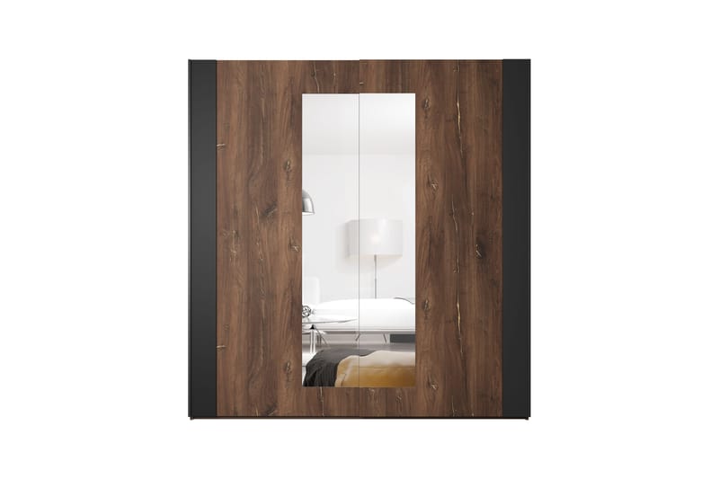 Joannie Garderobe 200 cm - Mørkebrun/Sort - Opbevaring - Tøjopbevaring - Garderobeskabe - Garderobeskab & klædeskab