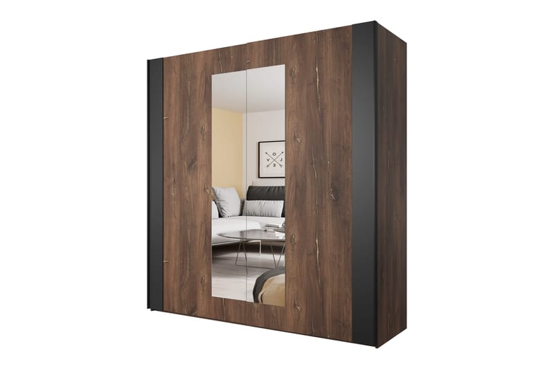 Joannie Garderobe 200 cm - Mørkebrun/Sort - Opbevaring - Tøjopbevaring - Garderobeskabe - Garderobeskab & klædeskab