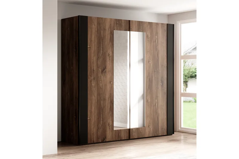 Joannie Garderobe 200 cm, Mørkebrun/Sort