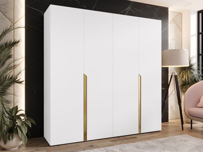 Milias Garderobeskab 200x202 cm - guld, hvid - Opbevaring - Tøjopbevaring - Garderobeskabe - Garderobeskab & klædeskab