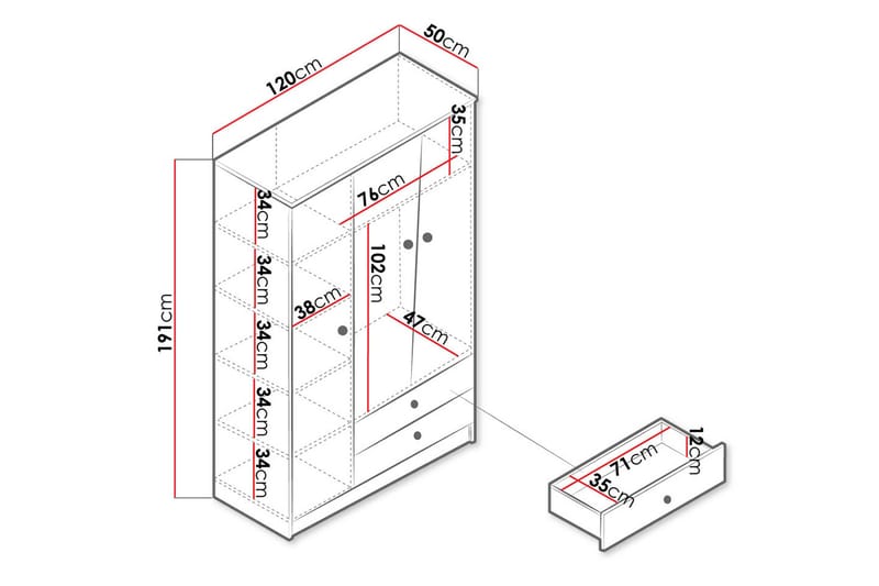 Nero Garderobe 120 cm - Natur/Hvid/Grå - Opbevaring - Tøjopbevaring - Garderobeskabe - Garderobeskab & klædeskab