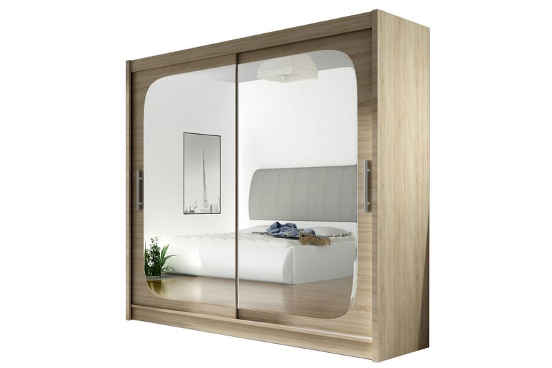 Prag Garderobe Skydedøre Firkantet Spejl, Eg