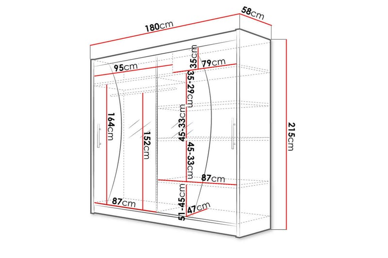 Prags Garderobe 180x57x215 cm - Beige | Hvid - Opbevaring - Tøjopbevaring - Garderobeskabe - Garderobeskab & klædeskab