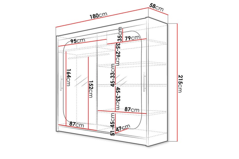 Prags Garderobe 180x57x215 cm - Beige | Hvid - Opbevaring - Tøjopbevaring - Garderobeskabe - Garderobeskab & klædeskab