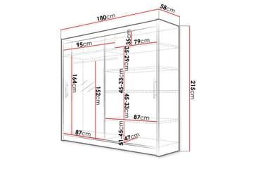 Prags Garderobe 180x57x215 cm - Hvid - Opbevaring - Tøjopbevaring - Garderobeskabe - Garderobeskab & klædeskab