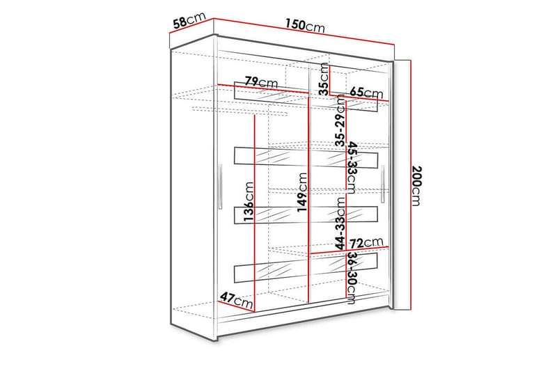 Presto Garderobe 58x150 cm - Sort - Opbevaring - Tøjopbevaring - Garderobeskabe - Garderobeskab & klædeskab