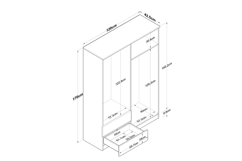 Rinorea Garderobe 120x170 cm - Brun - Garderobeskab & klædeskab