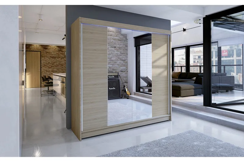 Talin garderobe 180x58x215 cm - Beige | Grå - Opbevaring - Tøjopbevaring - Garderobeskabe - Garderobeskab & klædeskab