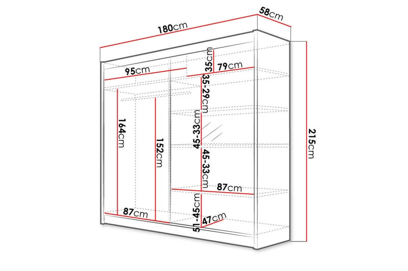 Talin garderobe 180x58x215 cm - Hvid - Opbevaring - Tøjopbevaring - Garderobeskabe - Garderobeskab & klædeskab