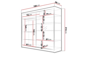 Talin Garderobe 58x180 cm LED-belysning - Hvid/Sort - Opbevaring - Tøjopbevaring - Garderobeskabe - Garderobeskab & klædeskab