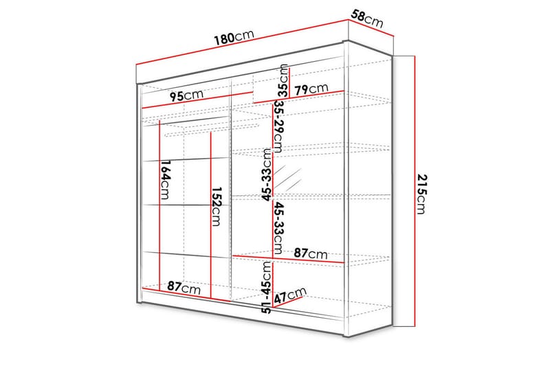 Talin Garderobe 58x180 cm LED-belysning - Hvid/Sort - Opbevaring - Tøjopbevaring - Garderobeskabe - Garderobeskab & klædeskab
