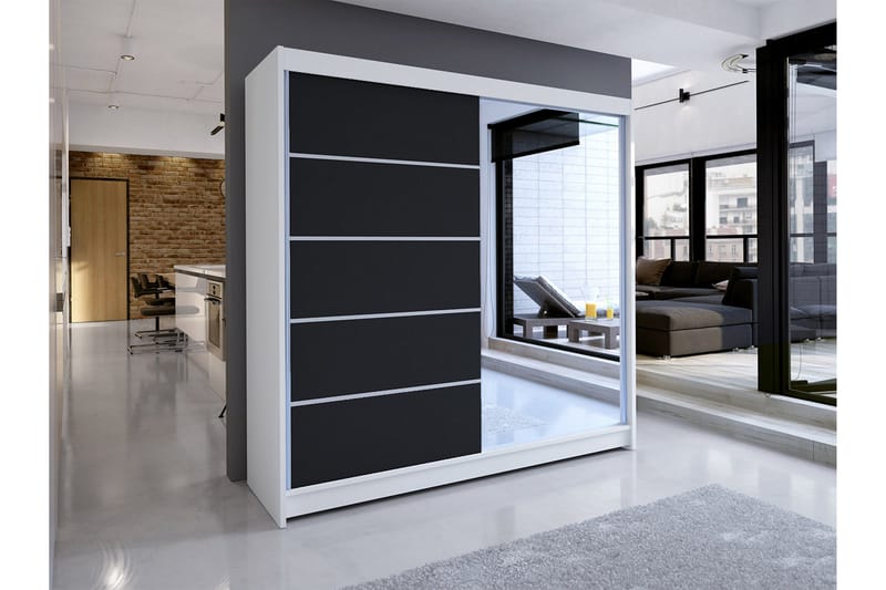 Talin Garderobe 58x180 cm LED-belysning, Hvid/Sort