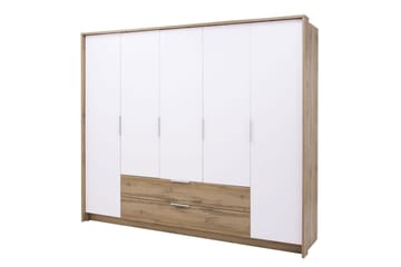 Garderobeskab med Skuffer 255 cm i Eg - Hvid|Beige - Opbevaring - Tøjopbevaring - Garderobeskabe