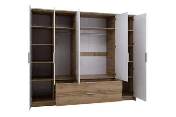 Garderobeskab med Skuffer 255 cm i Eg - Hvid|Beige - Opbevaring - Tøjopbevaring - Garderobeskabe