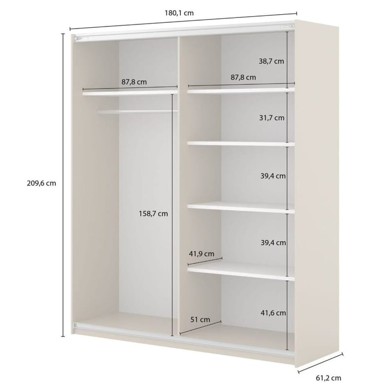 Garderobeskab Niva bred 2 skydedøre - Lys Beige - Opbevaring - Tøjopbevaring - Garderobeskabe