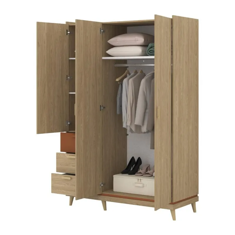 Garderobeskab Scandi 3 døre med 3 skuffer - Oliebehandlet Eg - Opbevaring - Tøjopbevaring - Garderobeskabe