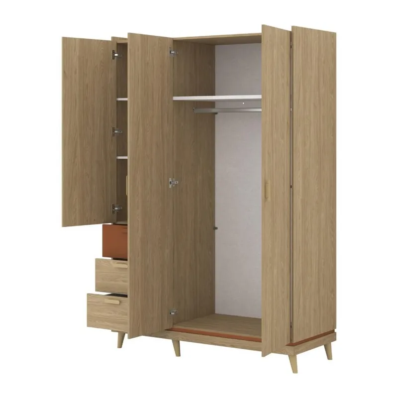 Garderobeskab Scandi 3 døre med 3 skuffer - Oliebehandlet Eg - Opbevaring - Tøjopbevaring - Garderobeskabe