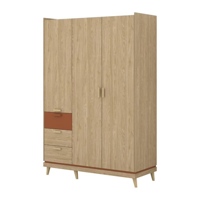 Garderobeskab Scandi 3 døre med 3 skuffer, Oliebehandlet Eg