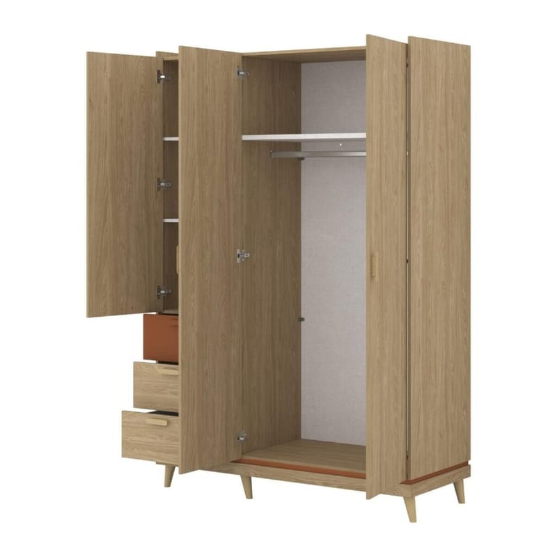 Garderobeskab Scandi 3 døre med 3 skuffer - Oliebehandlet Eg - Opbevaring - Tøjopbevaring - Garderobeskabe