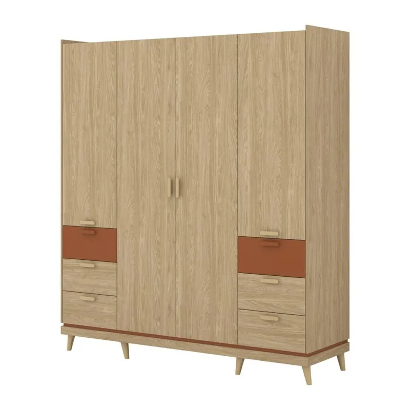 Garderobeskab Skandi 4 Døre med 6 Skuffer - Oliebehandlet eg - Opbevaring - Tøjopbevaring - Garderobeskabe