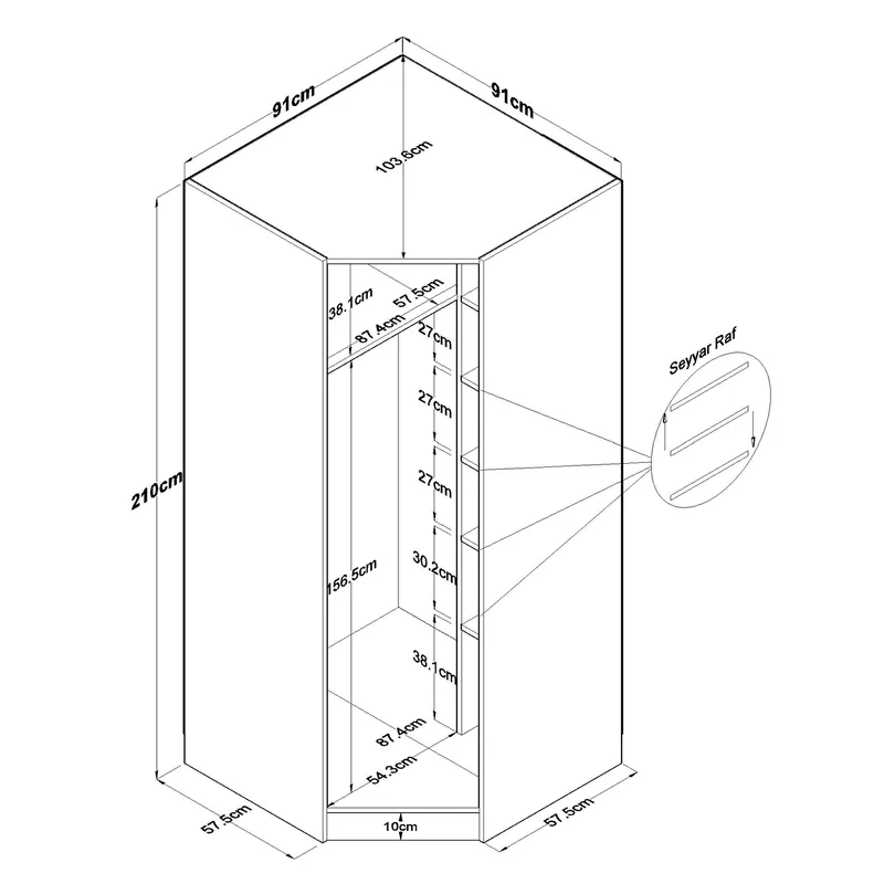 Garderobeskab Wallxpert Gala Shelf (91 x 210 x 57,5 cm) Hvid - Hvid - Opbevaring - Tøjopbevaring - Garderobeskabe - Hjørnegarderobe