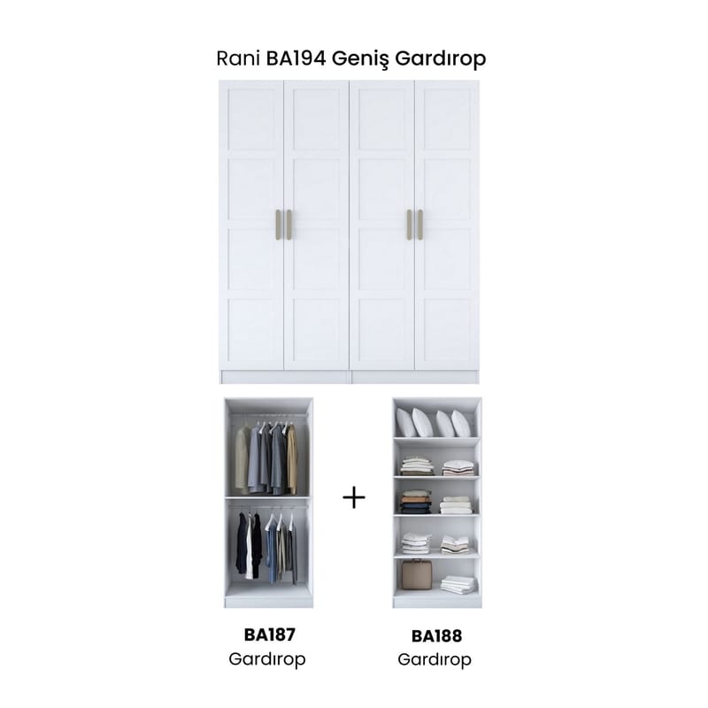 Garderobeskab Wallxpert Mira Shelf BJ194 (180 x 210 x 57,5 cm) Hvid - Hvid - Opbevaring - Tøjopbevaring - Garderobeskabe - Garderobeskab & klædeskab