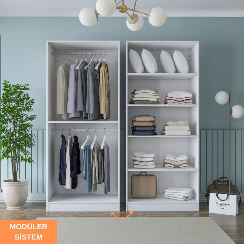 Garderobeskab Wallxpert Mira Shelf BJ194 (180 x 210 x 57,5 cm) Hvid - Hvid - Opbevaring - Tøjopbevaring - Garderobeskabe - Garderobeskab & klædeskab
