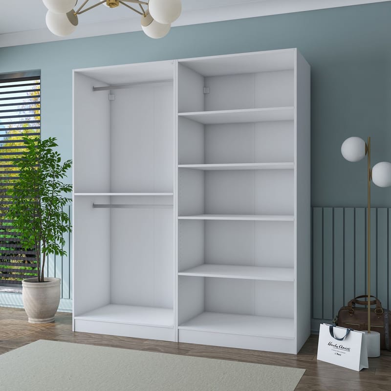 Garderobeskab Wallxpert Mira Shelf BJ194 (180 x 210 x 57,5 cm) Hvid - Hvid - Opbevaring - Tøjopbevaring - Garderobeskabe - Garderobeskab & klædeskab