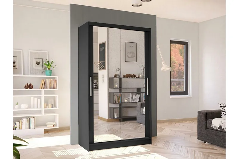 Glenmore Garderob m. Spegel Black - Opbevaring - Tøjopbevaring - Garderobeskabe