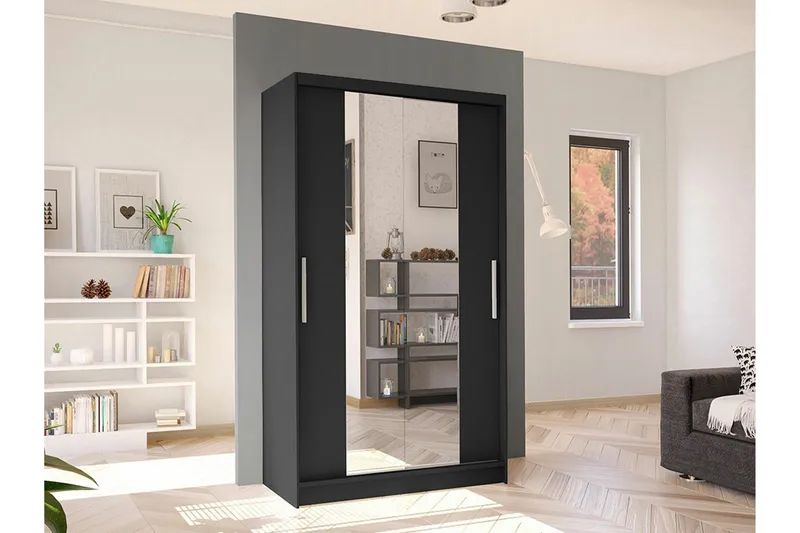 Glenmore Garderob m. Spegel Black - Opbevaring - Tøjopbevaring - Garderobeskabe