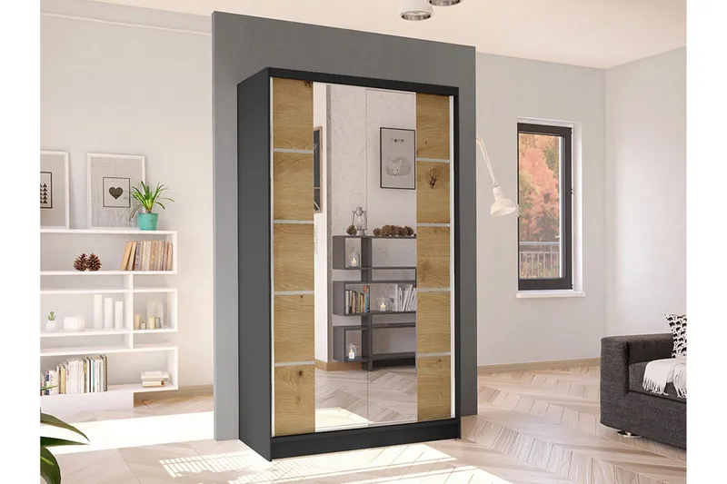 Glenmore Garderob m. Spegel Black - Opbevaring - Tøjopbevaring - Garderobeskabe