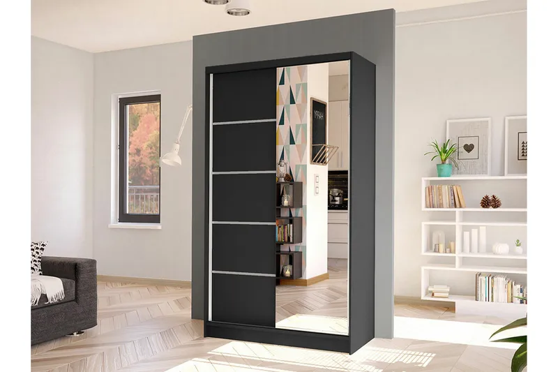 Glenmore Garderob m. Spegel Black - Opbevaring - Tøjopbevaring - Garderobeskabe