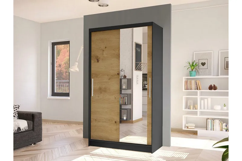 Glenmore Garderob m. Spegel Black - Opbevaring - Tøjopbevaring - Garderobeskabe