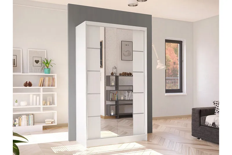 Glenmore Garderob m. Spegel White - Opbevaring - Tøjopbevaring - Garderobeskabe