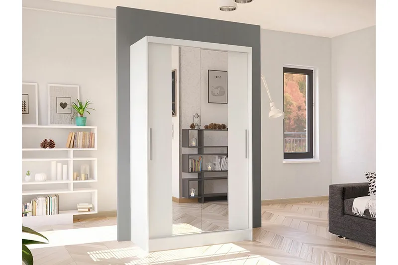 Glenmore Garderob m. Spegel White - Opbevaring - Tøjopbevaring - Garderobeskabe